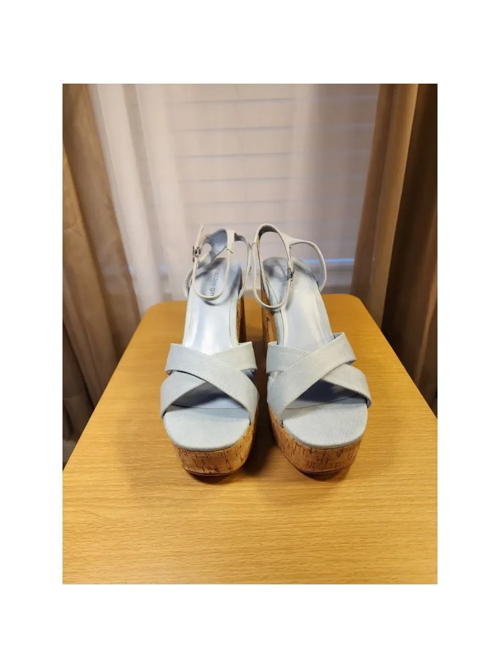 Madden Girl Women Light Wash Retro Cork Chunky Platform Sandals 9.5 M Denim Blue